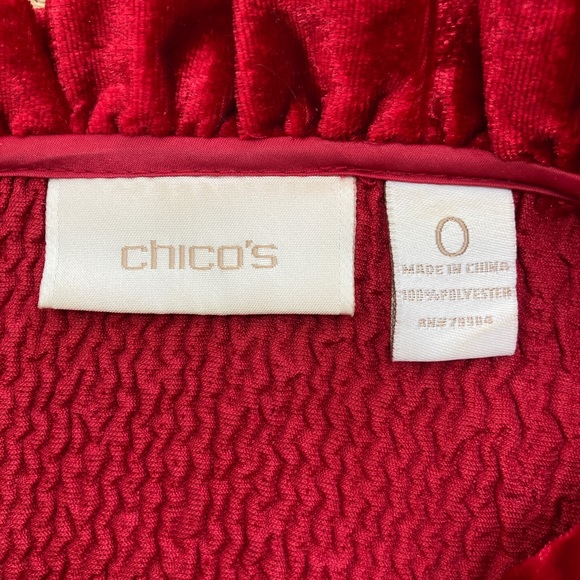 Chicos Red Velvet Jacket Size 0 Small 6-8 Ruffle Neck & Hem Stretch Evening - Picture 3 of 6